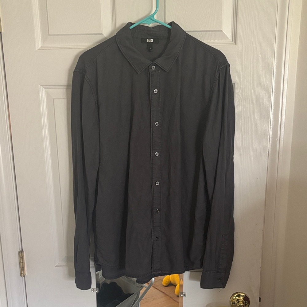 PAIGE Men's Charcoal Blue Button-Down Shirt